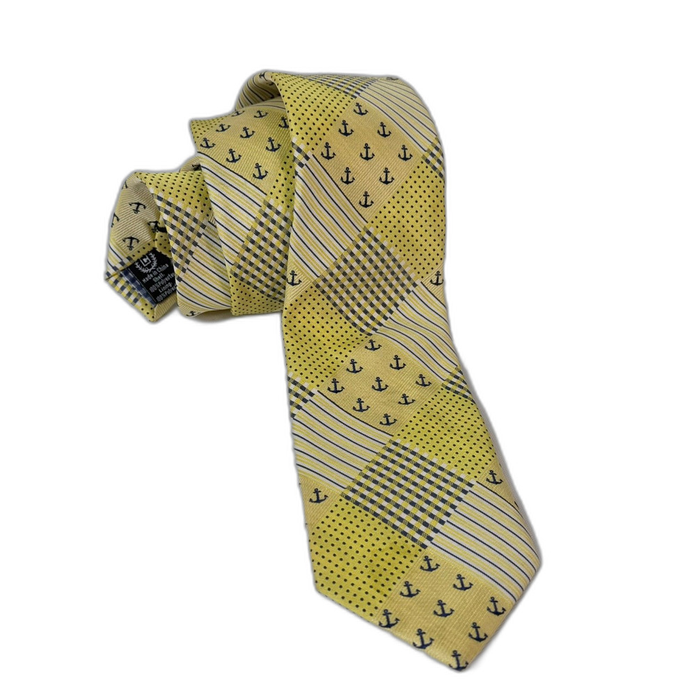 Ralph Lauren CHAPS Yellow Navy Anchor Nautical Tie Easter Spring 3" Preppy